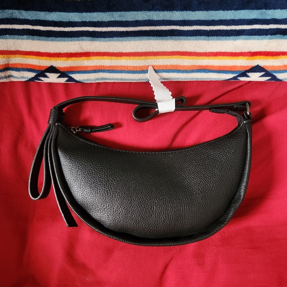 Black Leather Half-Moon Bag